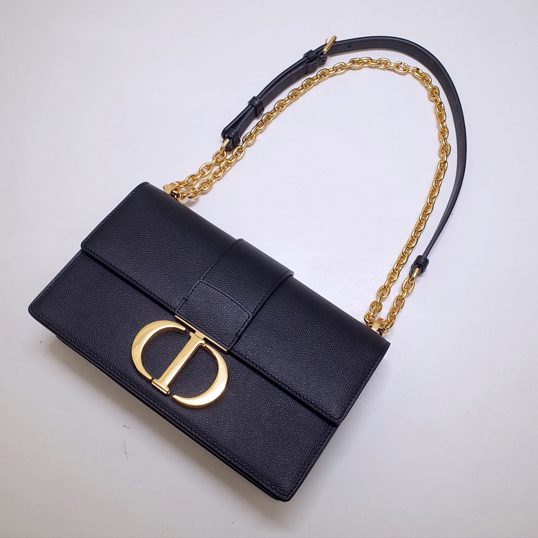 30 Montaigne Chain Bag Black Grained Calfskin